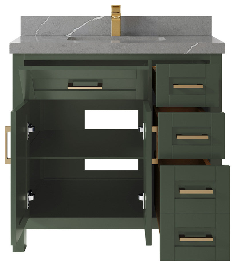 Cambridge 36 Center Sink Bath Vanity in Pewter Green 2" Piatra Gray