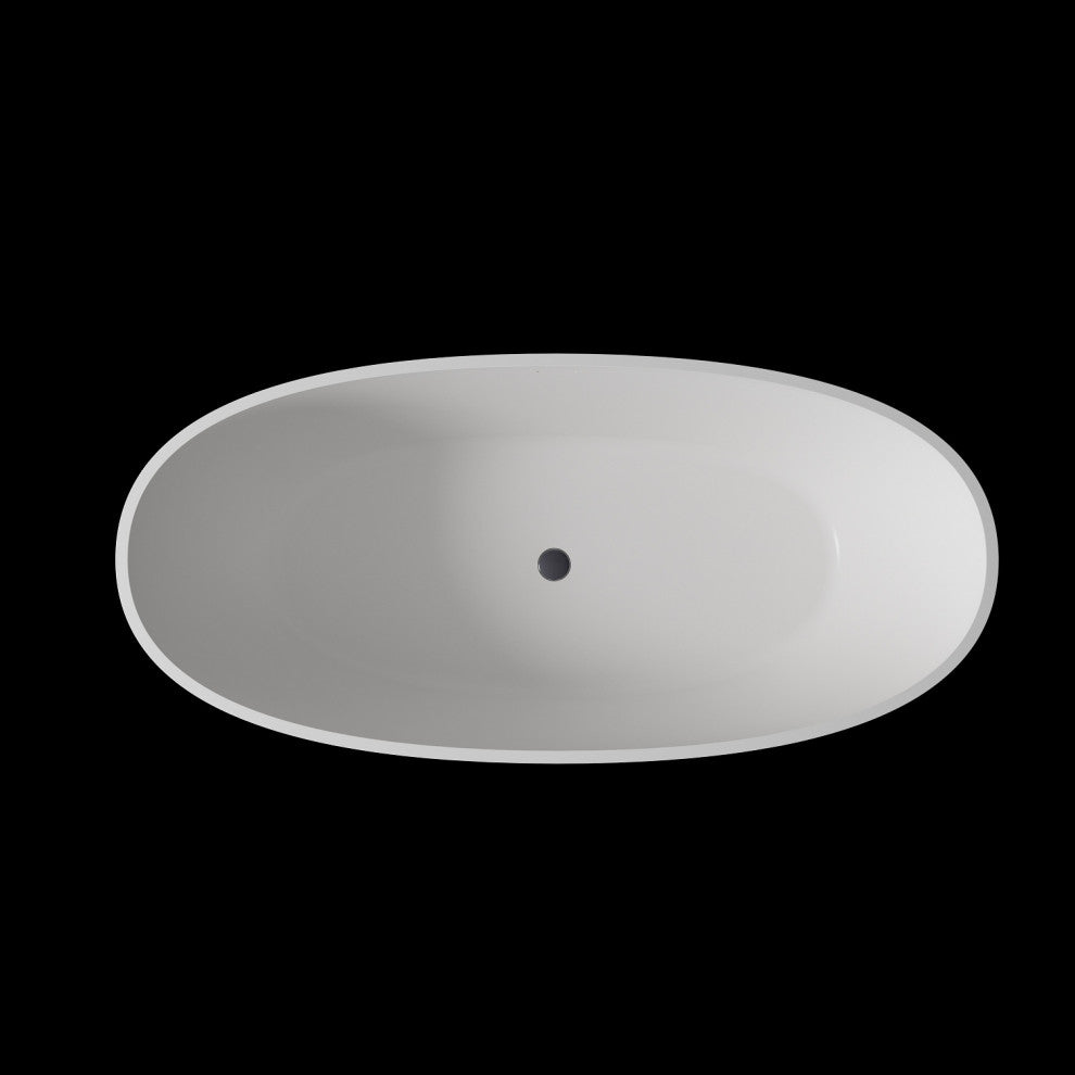 69" Solid Surface Freestanding Non-Whirlpool Soaking Bathtub, White