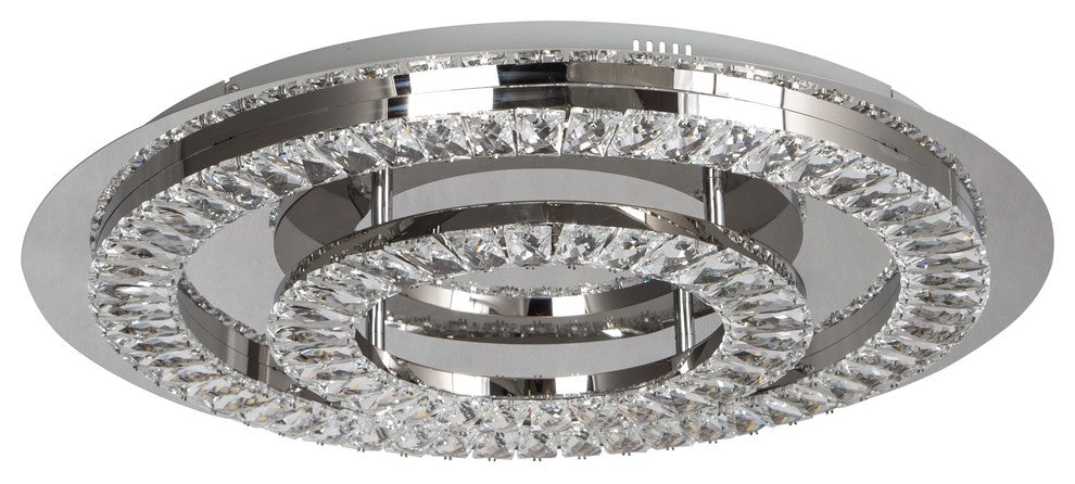 Double Clear Crystal Ring LED Flush Mount, Stainless Steel Frame