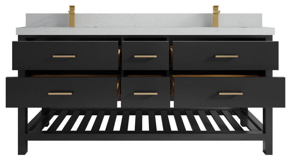 Parker 72" Double Sink Bath Vanity, Black 2" Carrara Quartz