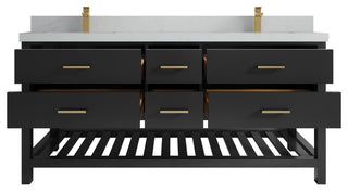 Parker 72" Double Sink Bath Vanity, Black 2" Carrara Quartz