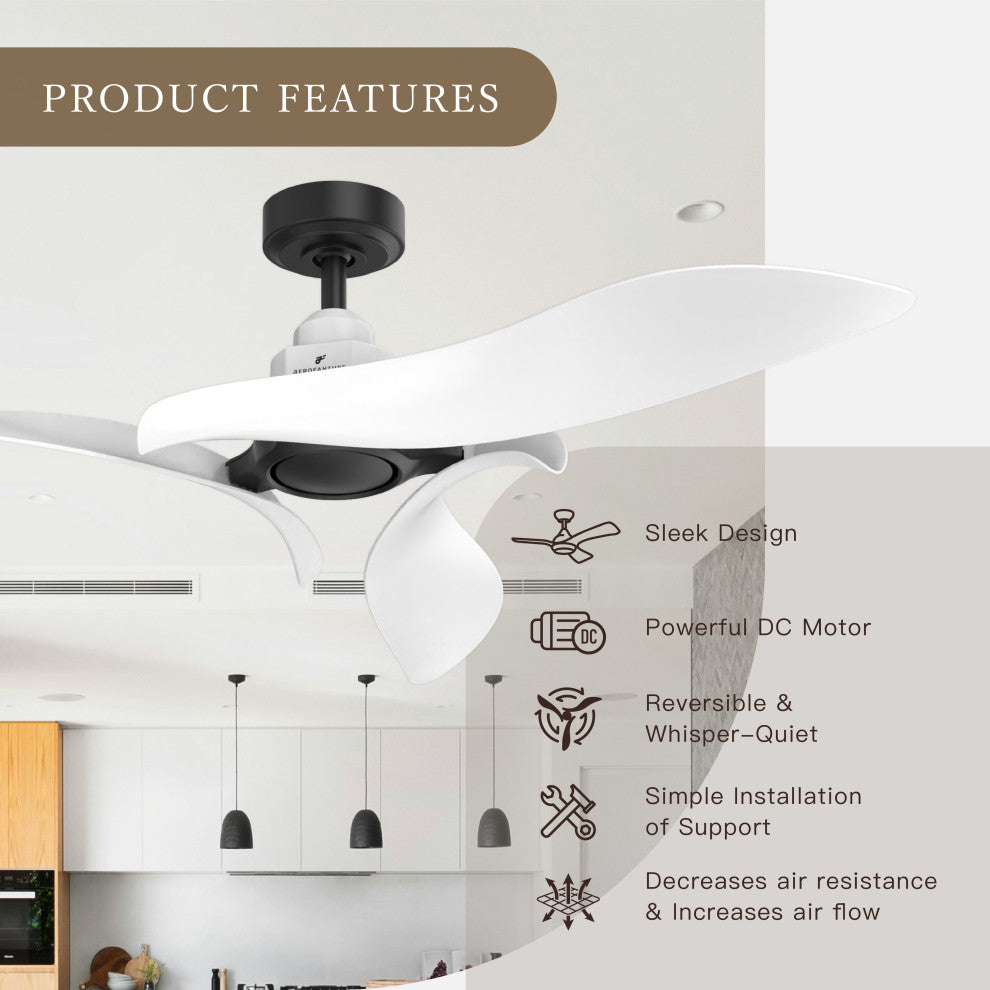 54 in. Indoor White Modern Ceiling Fan without Light