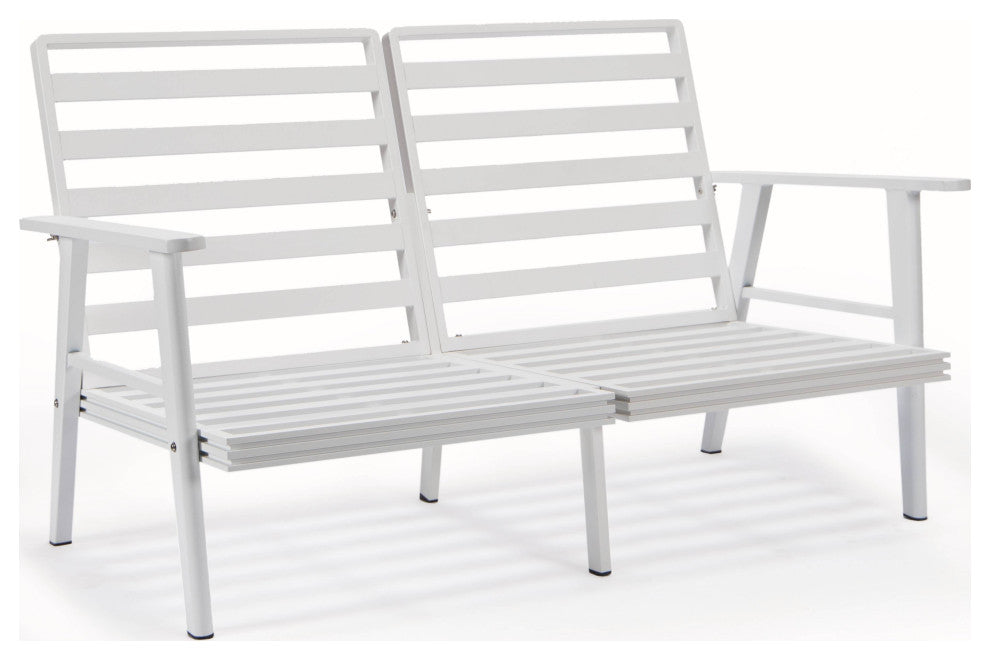 LeisureMod Walbrooke White Patio Conversation Set With Fire Pit, Green