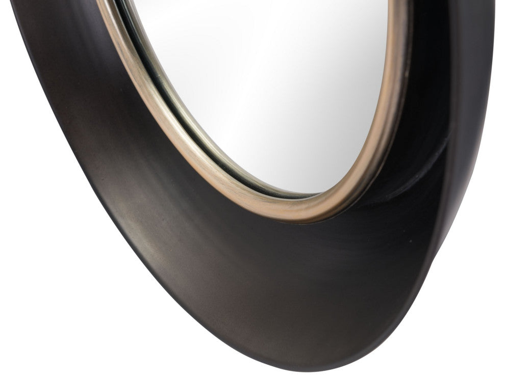 Frame Wall Mirror, Round, Glass, Steel Metal, Black, Bedroom Living