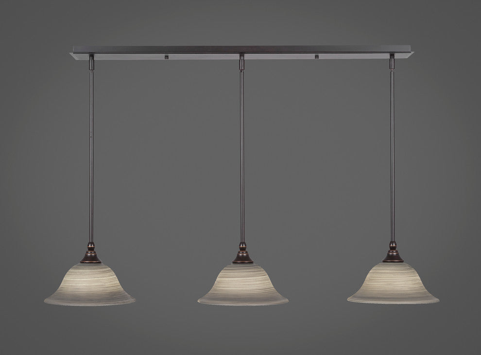 3 Light Mini Pendant In Dark Granite, 10" Gray Linen Glass