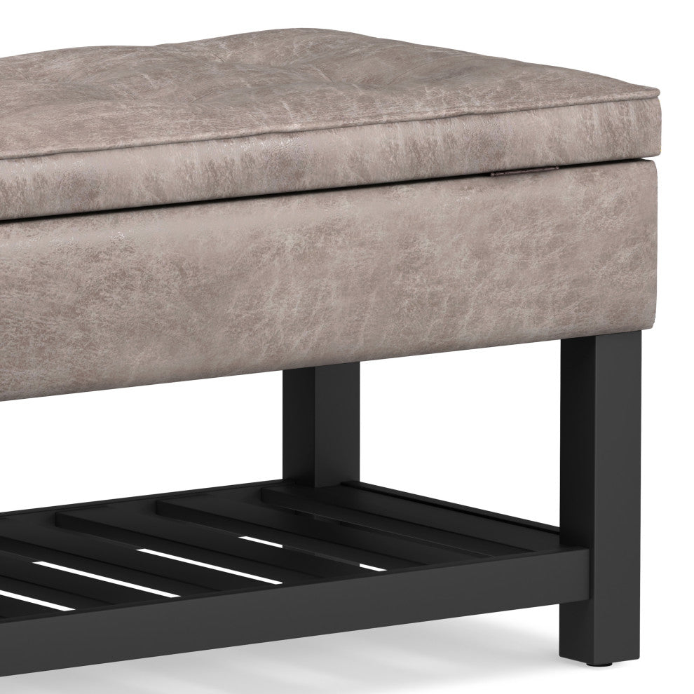 Cosmopolitan Storage Ottoman Bench With Open Bottom, Distressed Gray Taupe Faux Leather