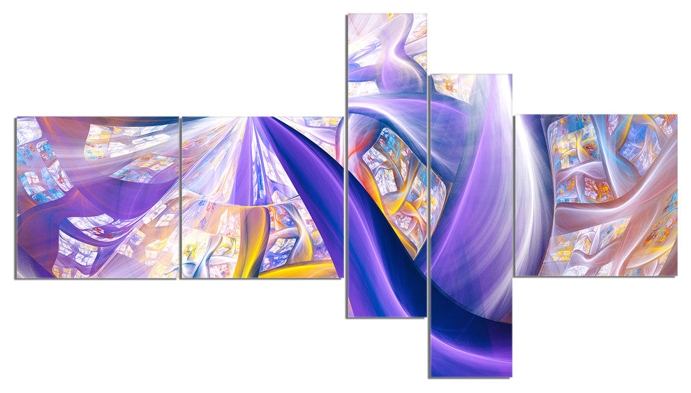 Purple Gold Fractal Plant Stems, Abstract Canvas Art Print, 60"x32", 5 panels