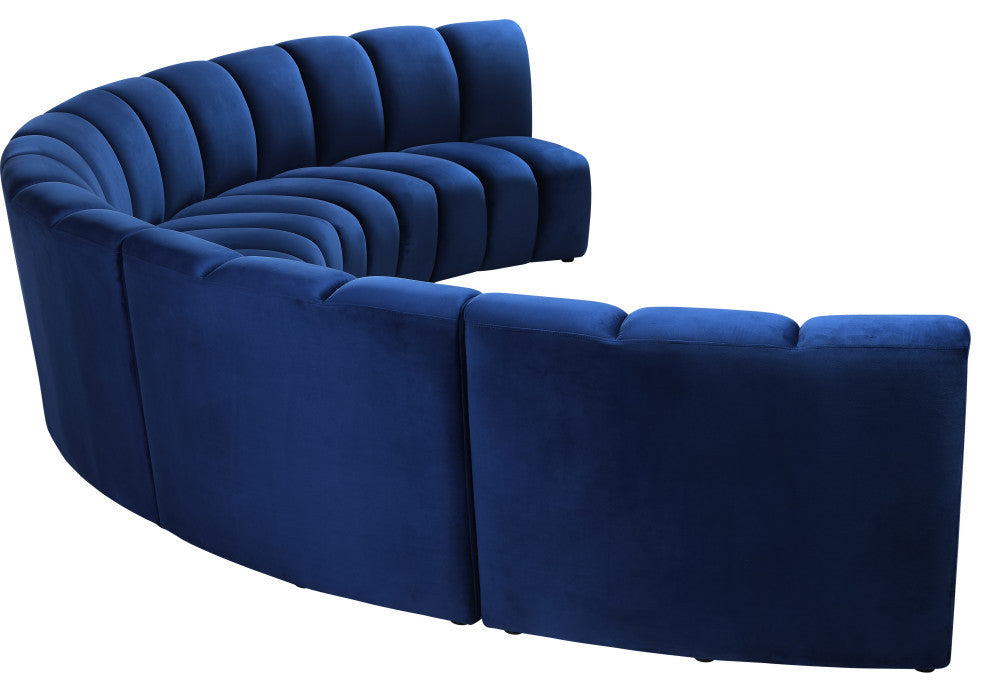 Infinity Channel Tufted Velvet Modular Chair, Navy, 5 Piece
