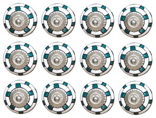 Knob-It Knobs, Set of 12, White and Aqua