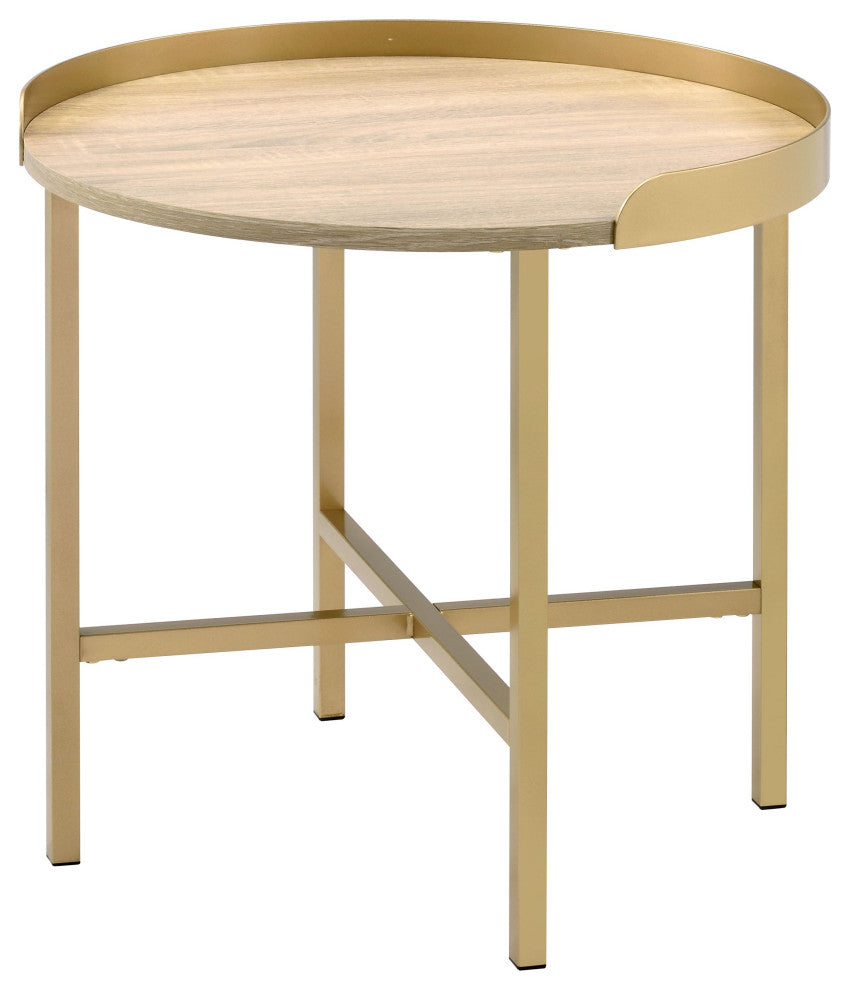 Mithea End Table, Oak Table Top and Gold Finish