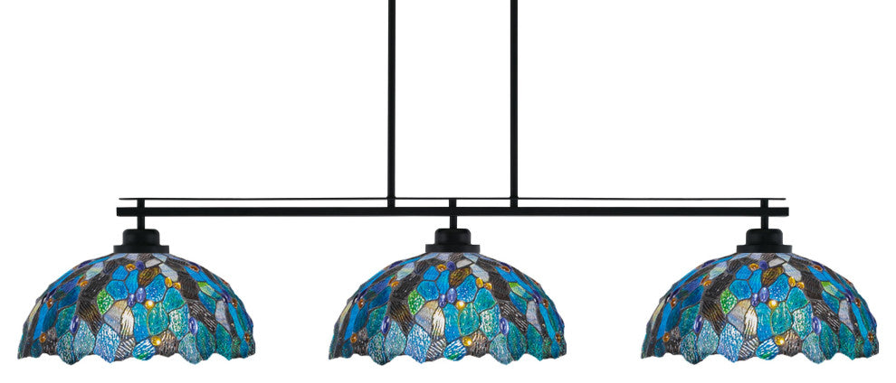 Odyssey 3-Light Island Light With Round Fitter, 16" Blue Mosaic Art Glass