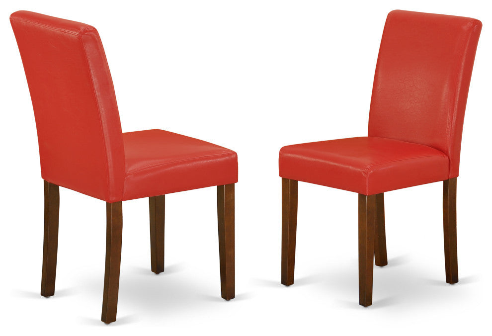 5Pc Square 36" Table, Four Parson Chair, Pu Leather Color Firebrick Red