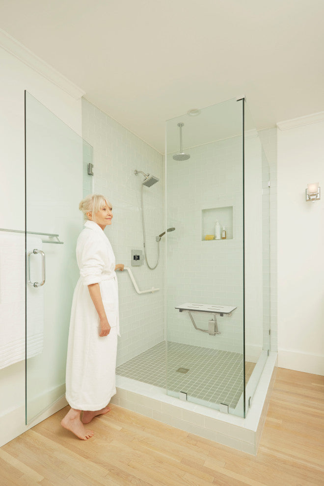 18" x 15" White Folding Wall Mount Shower Seat Bench, ADA Compliant