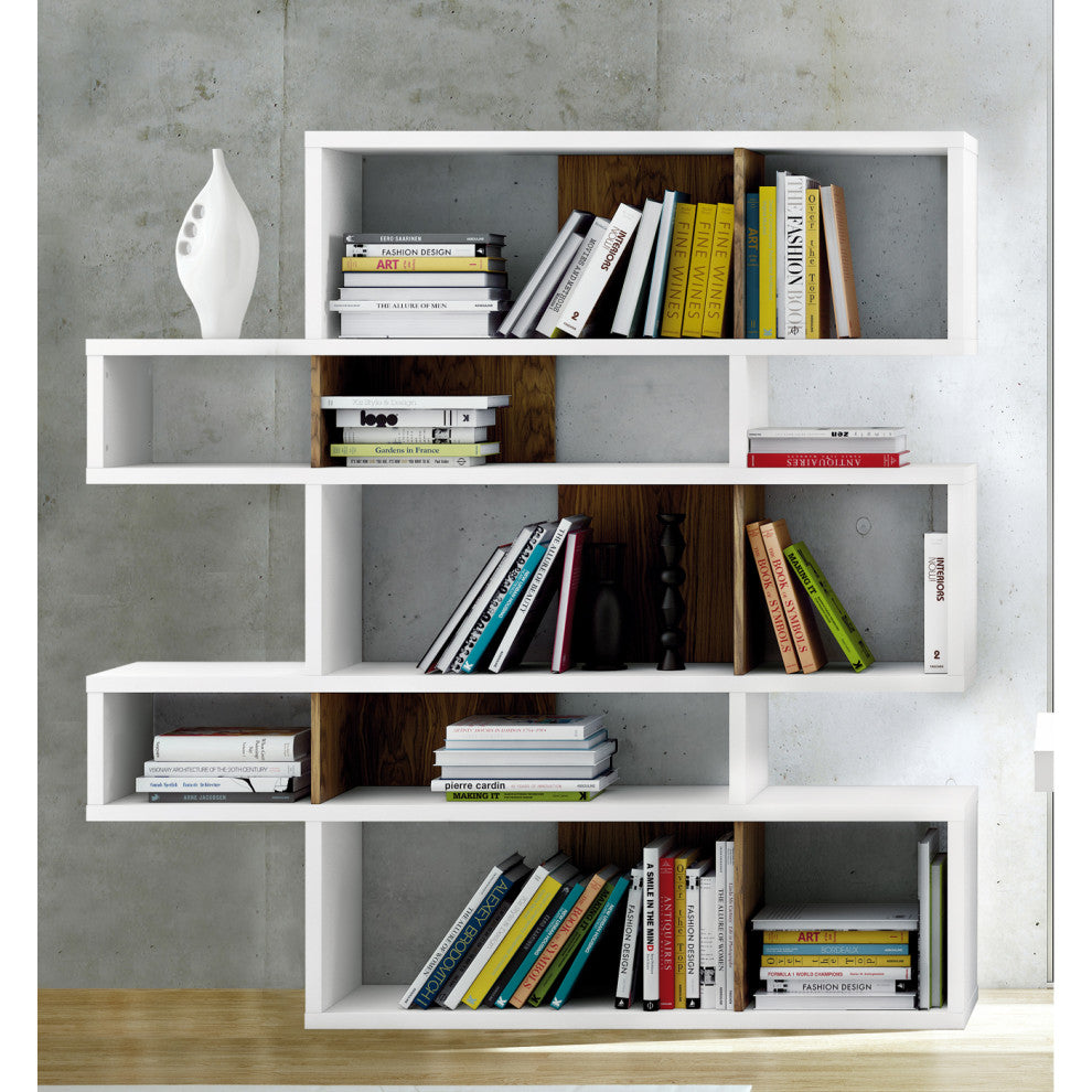 Modern Large Modular Display 2 Tone Shelves, White Frame/Walnut Backs
