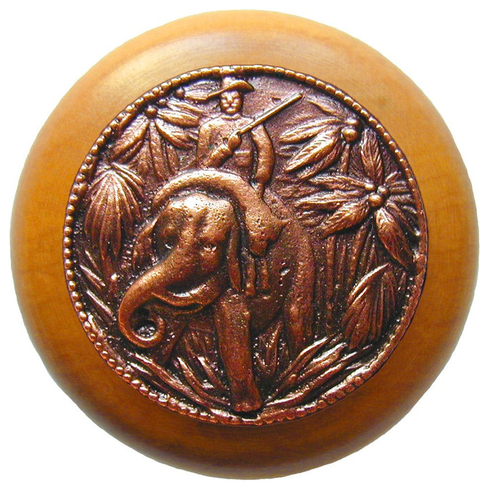 Jungle-Patrol Maple Wood Knob, Antique-Style Copper