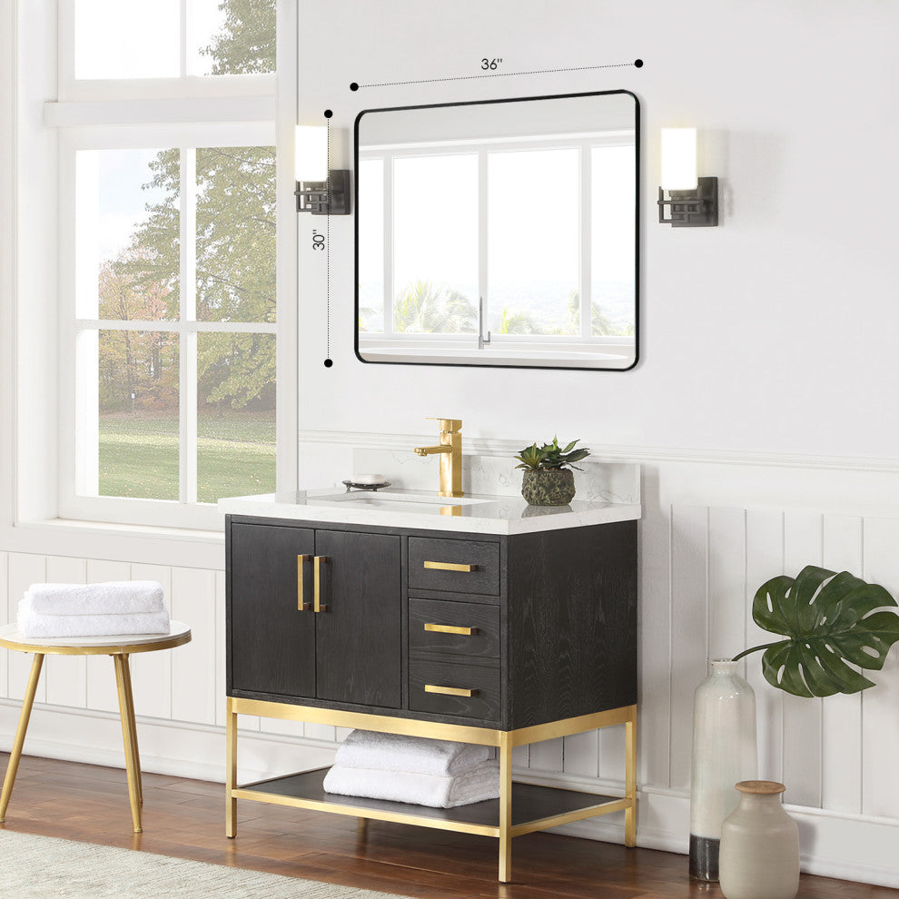 Nettuno Rectangle Bathroom/Vanity Aluminum Framed Wall Mirror, Matt Black, 36"