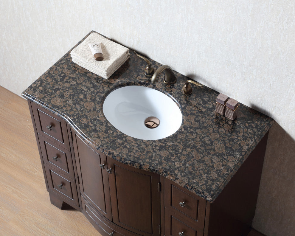 Alandra 40" Dark Cherry Single Sink Bathroom Vanity, Baltic Brown Granite Top