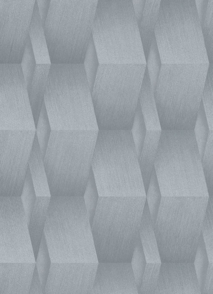Geometric Textured Wallpaper, 3D Figures, 10046-10, Gray Metallic, Sample