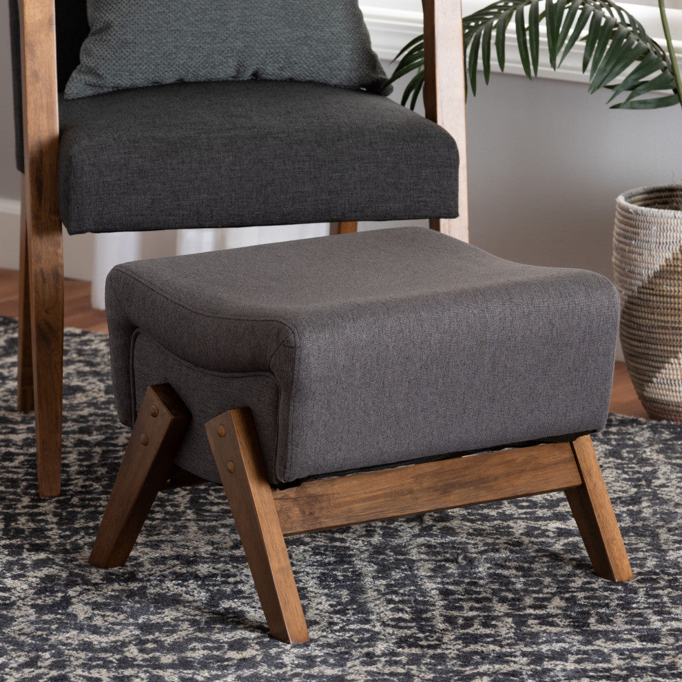 Fulvia Walnut Brown Fininshed Ottoman, Dark Gray/Walnut Brown
