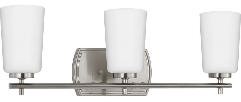 Adley Collection Three-Light Brushed Nickel Etched Opal Glass Bath Vanity Light