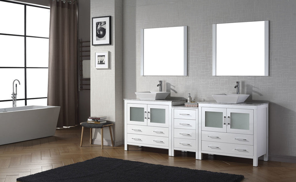 Virtu Dior 82" Double Bathroom Vanity, White With Faucet and Mirrors