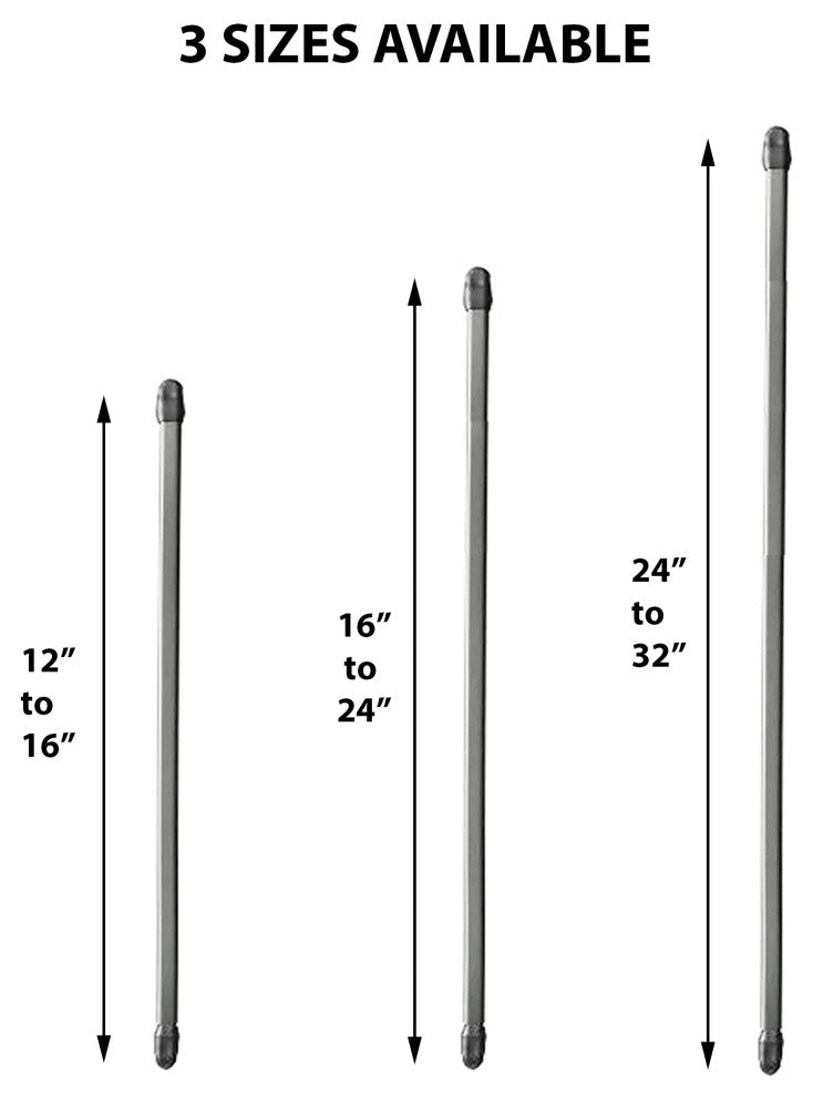 Bundle 2 Cafe Curtain Rods and 4 Self Adhesive Hooks, Chrome, 24" to 32"