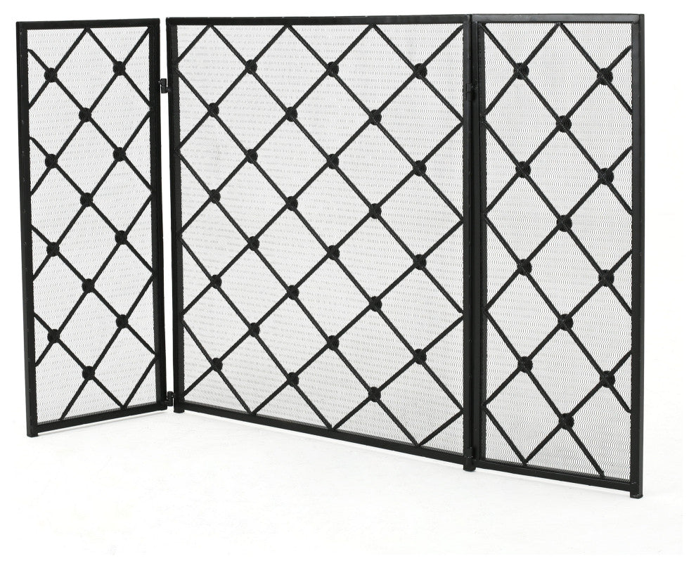 GDF Studio Chamberlain 3 Paneled Iron Fireplace Screen, Black