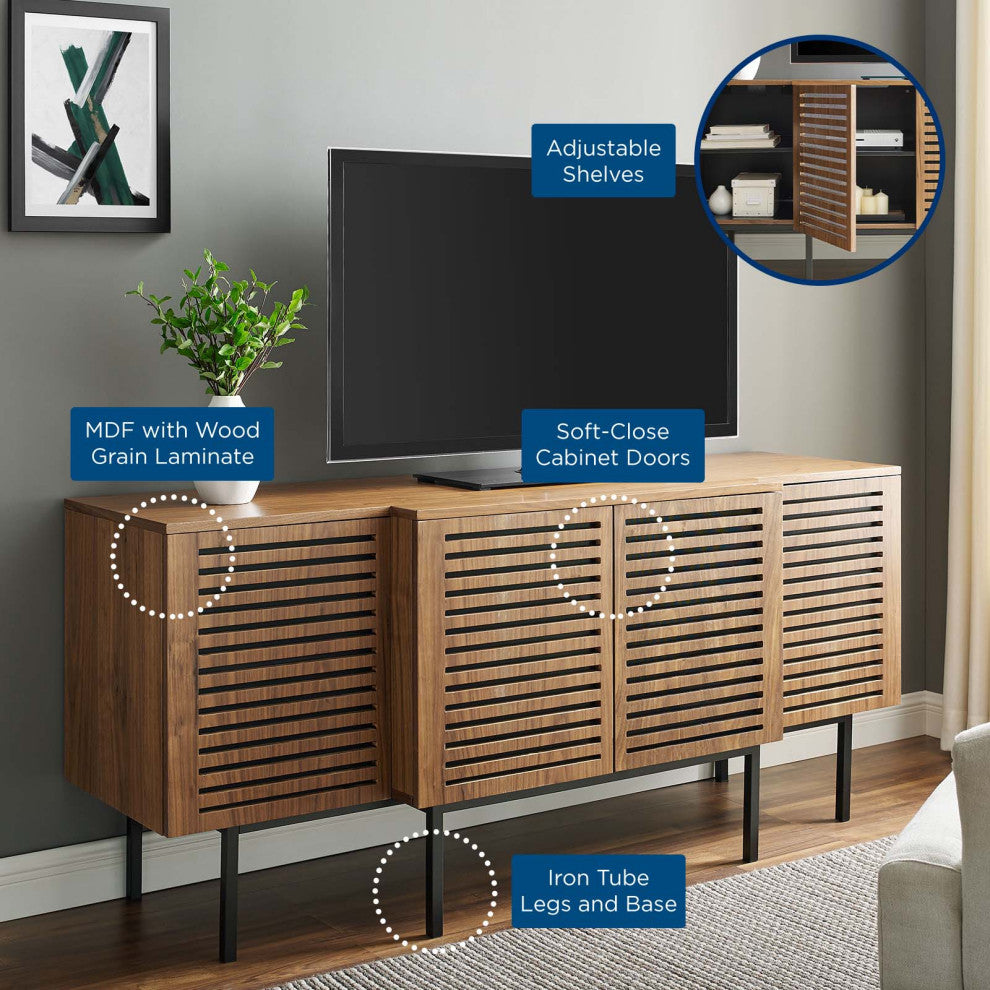 Console Entry Table Sideboard, Rectangular, Wood, Metal, Brown Walnut, Modern