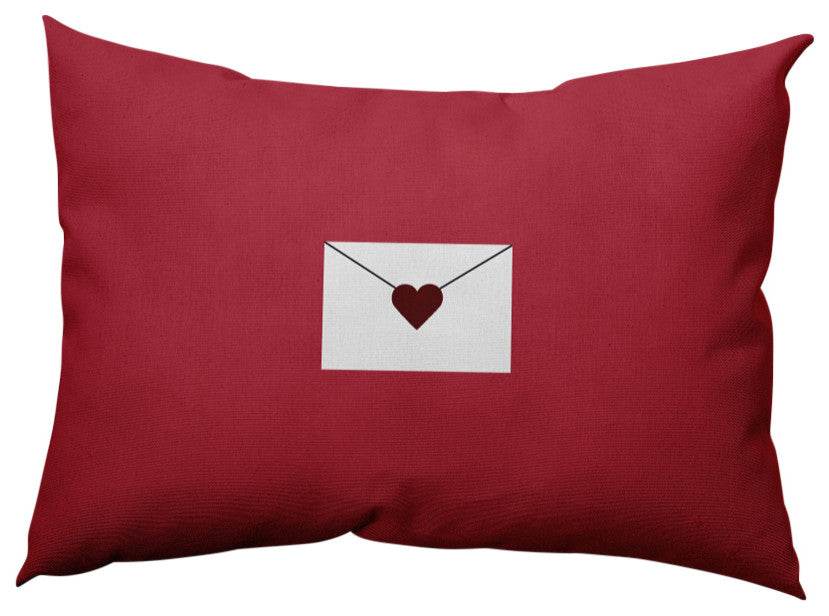 Love Letter Valentines Indoor/Outdoor Lumbar Pillow, Maroon, 14x20"