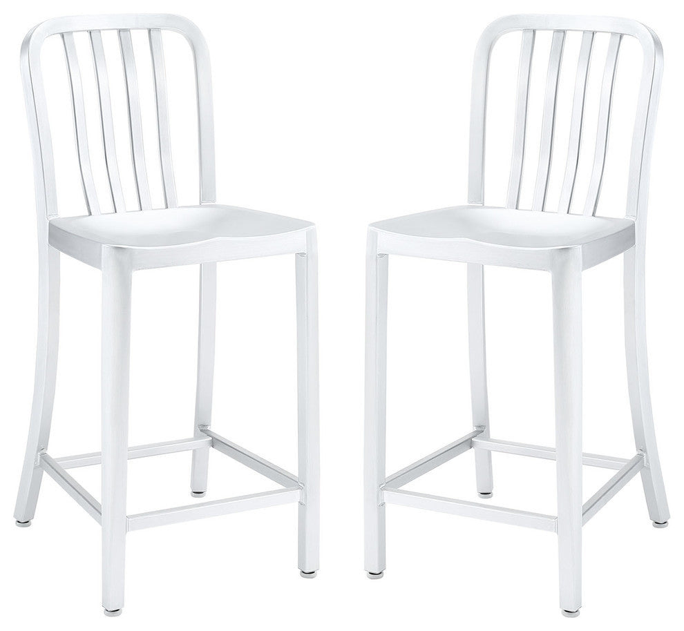 Modern Contemporary Dining Kitchen Metal Counter Stools, Silver, Set of 2