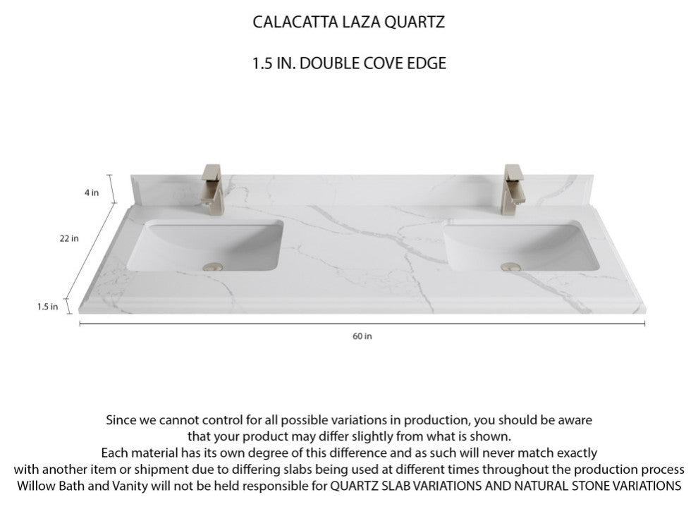 Elizabeth 60 Double Bathroom Vanity in Dark Walnut Teak 1.5" Calacatta Laza