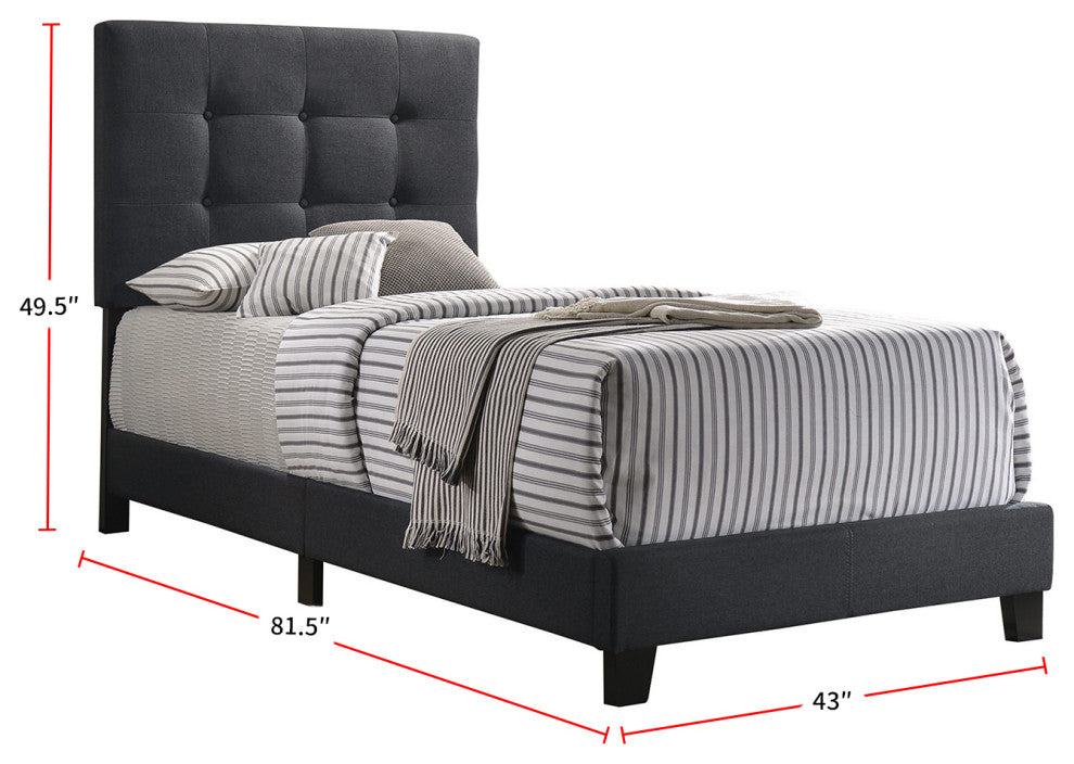 Fabric Upholstered Tufted Twin Size Bed, Charcoal