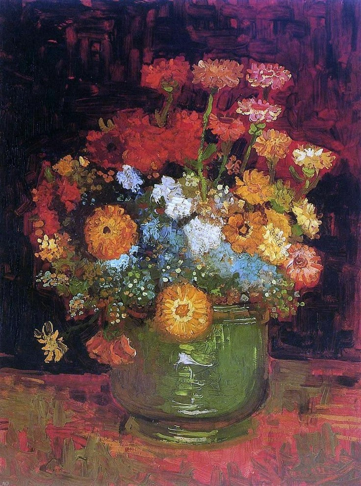 Vincent Van Gogh Vase With Zinnias, 21"x28" Wall Decal Print