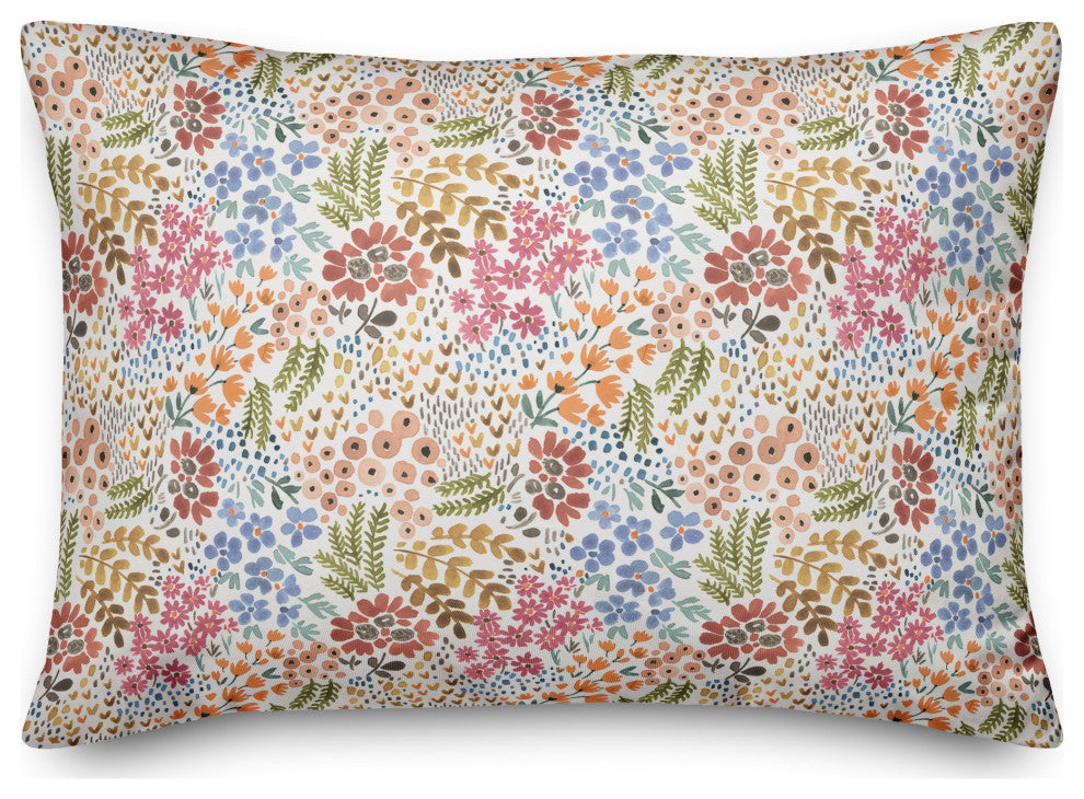Wild Flower Floral on White 20x14 Spun Poly Pillow