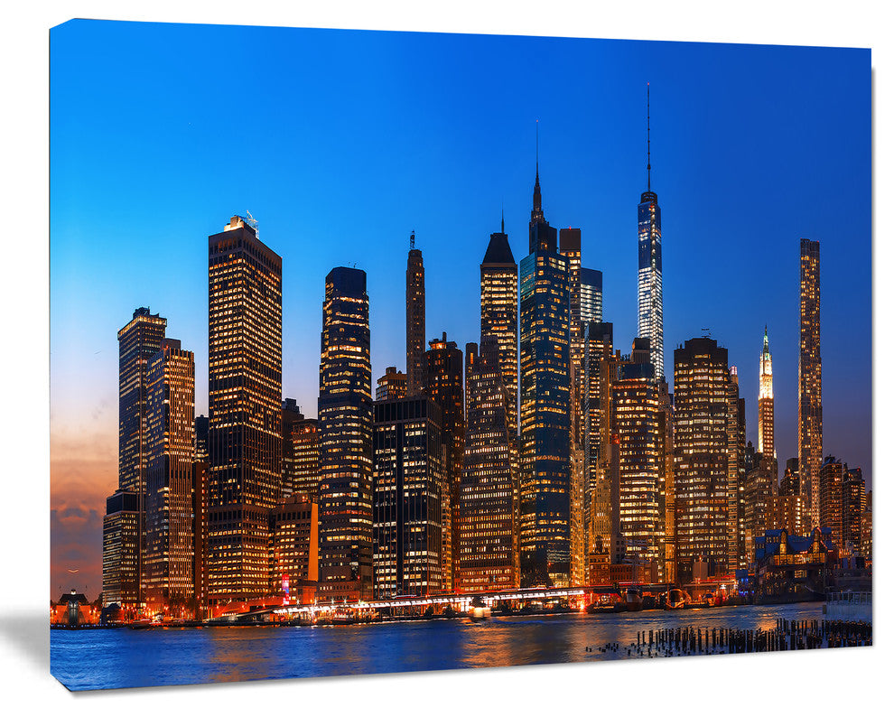 Night New York City Panorama, Extra Large Canvas Art Print, 60"x28"