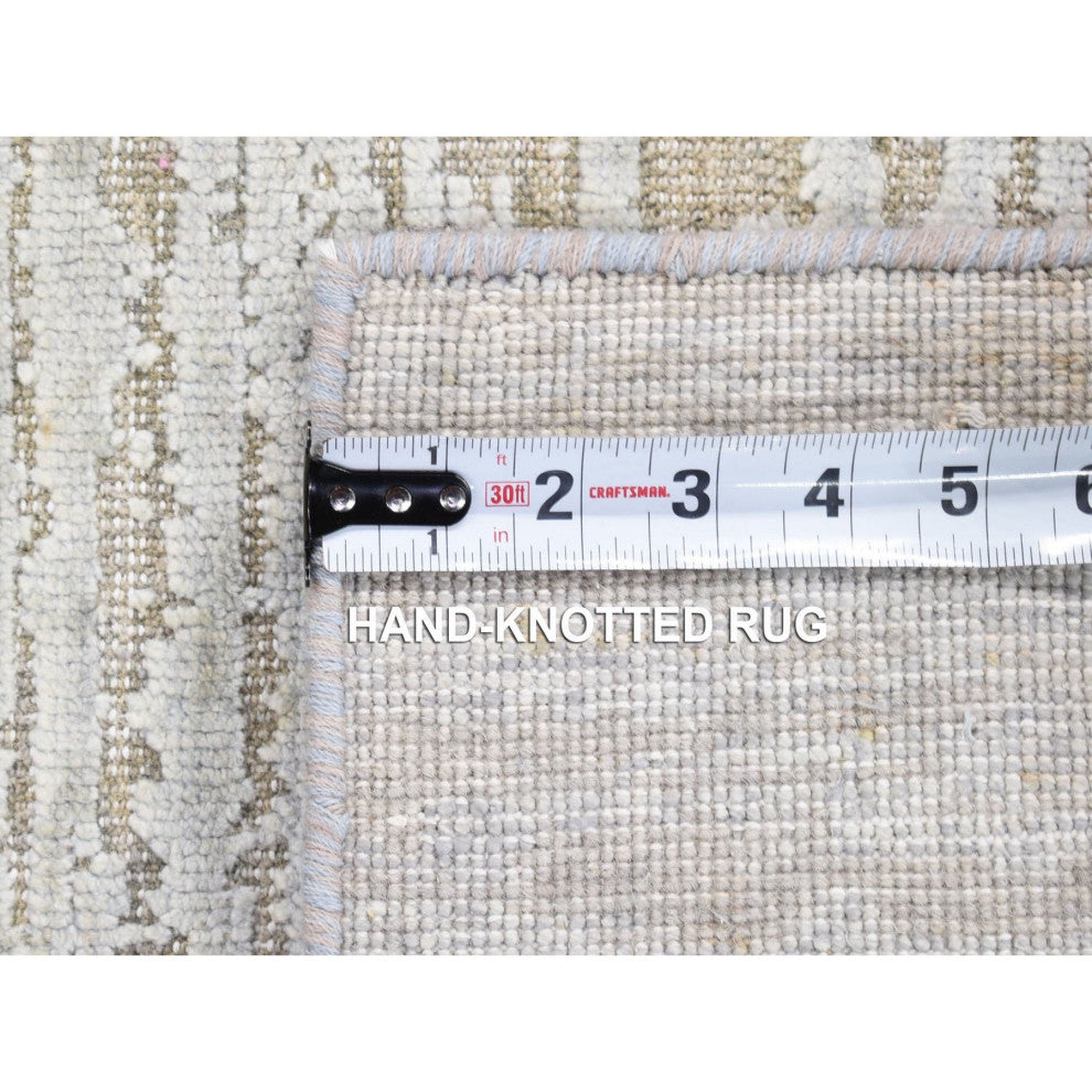 Light Beige Silk With Textured Wool Modern Design Hand Knotted Mat Rug, 2'x3'