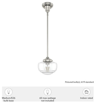 Saddle Creek Brushed Nickel, Clear Seeded Glass 1 Light Mini Pendant Light