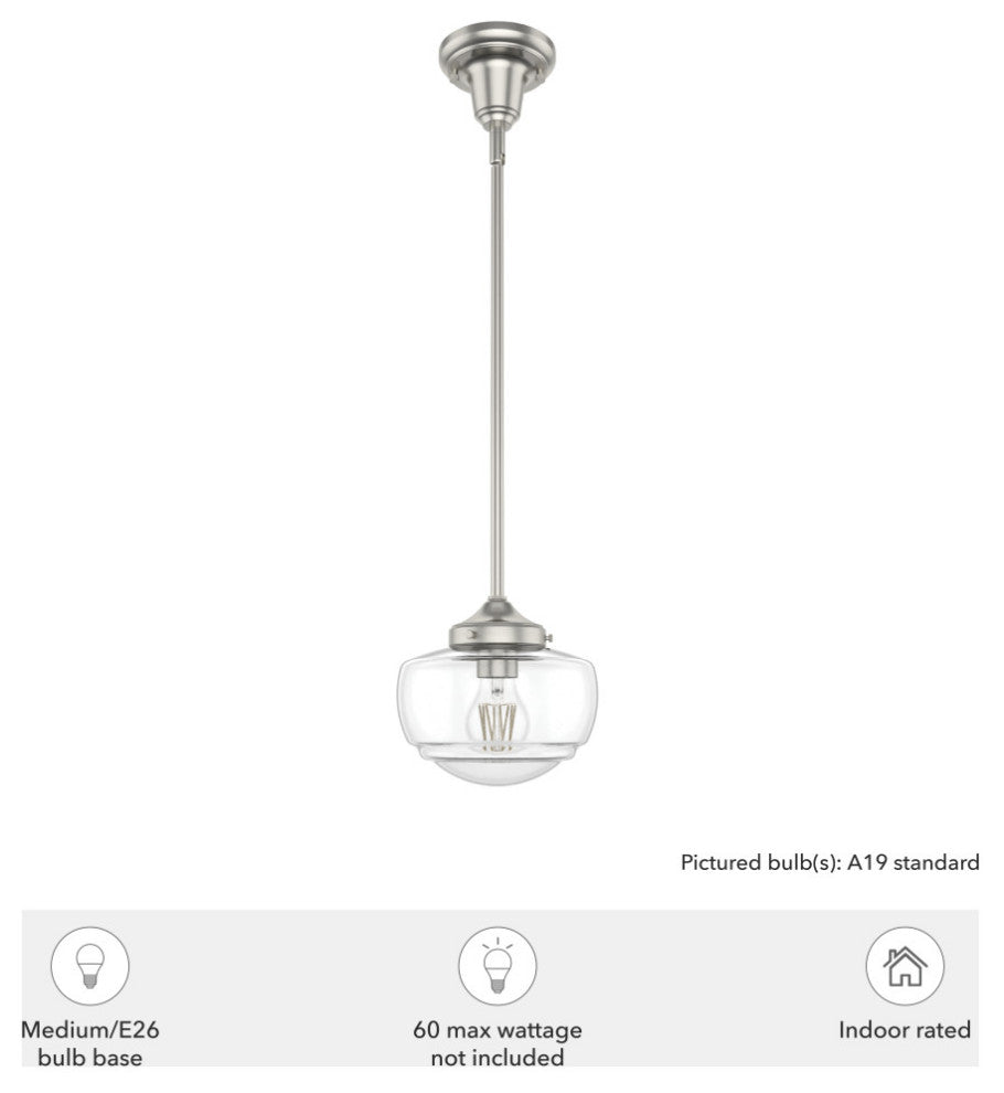 Saddle Creek Brushed Nickel, Clear Seeded Glass 1 Light Mini Pendant Light