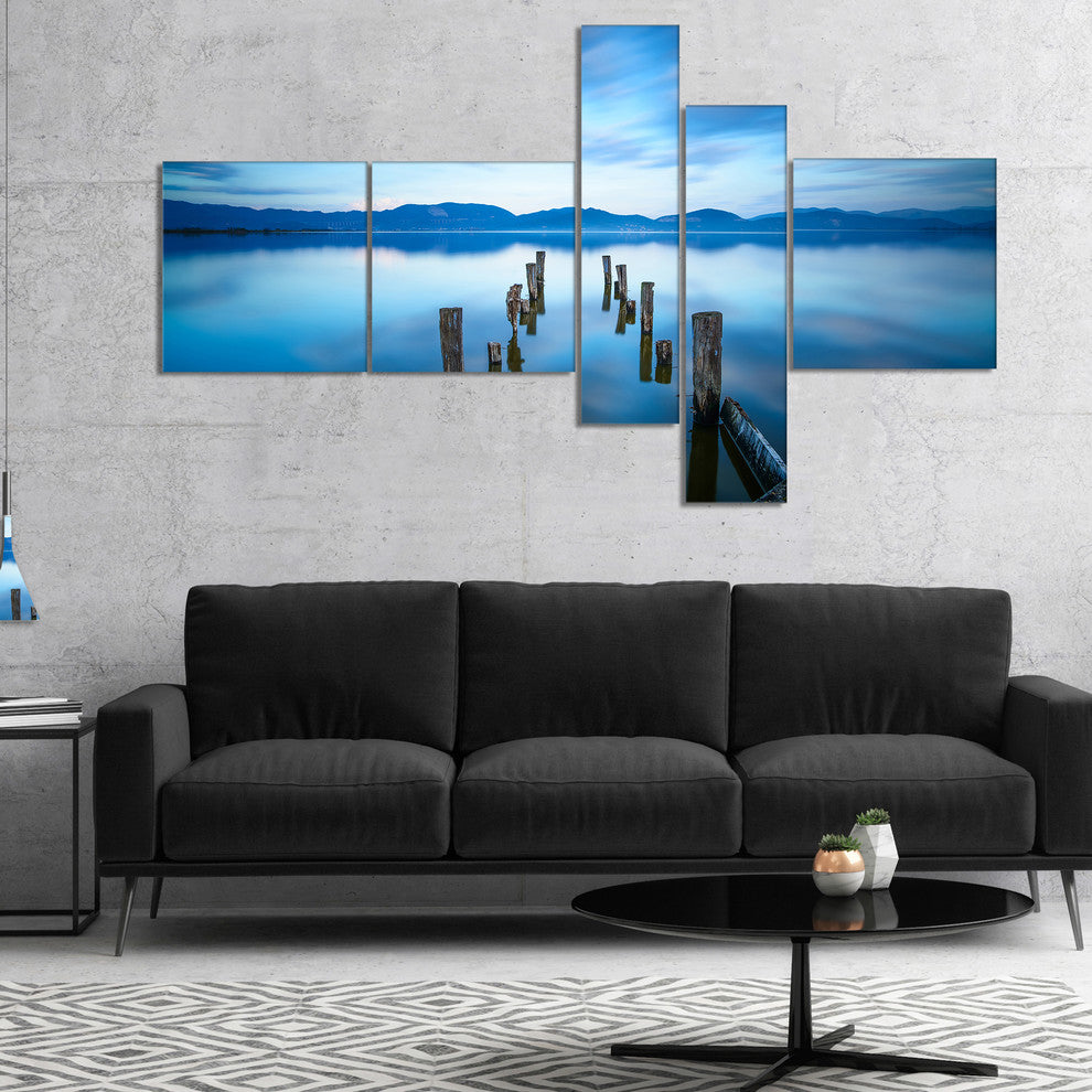 Deep into the Sea Pier, Seascape Canvas Art Print, 60"x32", 5 panels