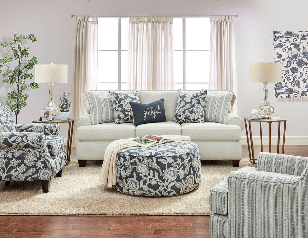 Upholstered Chair With Rounded Arms, Floral Multi