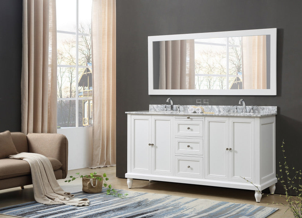 70" Classic Bath Vanity, White and Mirror
