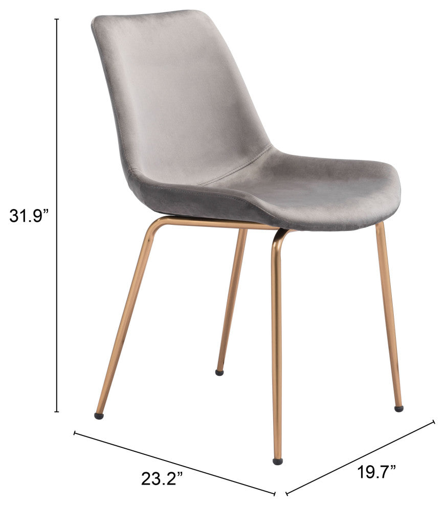 Dining Chair, Set of 2, Steel Metal, Fabric, Gray, Gold, Cafe Bistro
