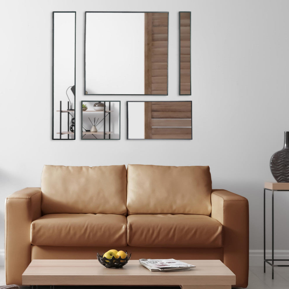 Black Metal Framed 5 Piece Accent Mirror Variety Set