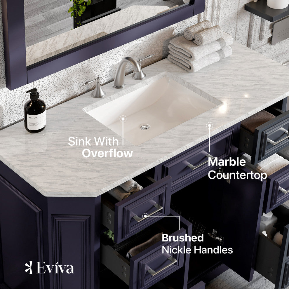 Eviva Glory Bathroom Vanity (Backsplash isn't included), Dark Grey, 48"