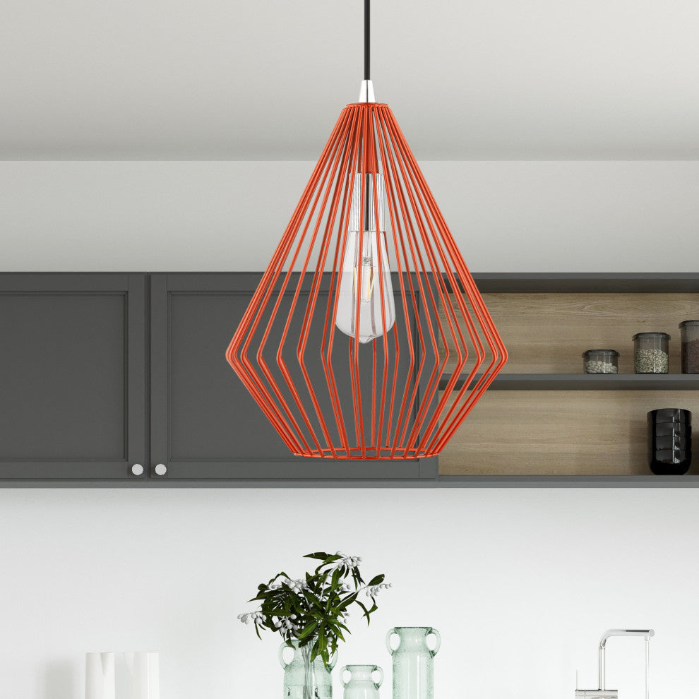 Linz 1 Light Shiny Red With Polished Chrome Accents Pendant