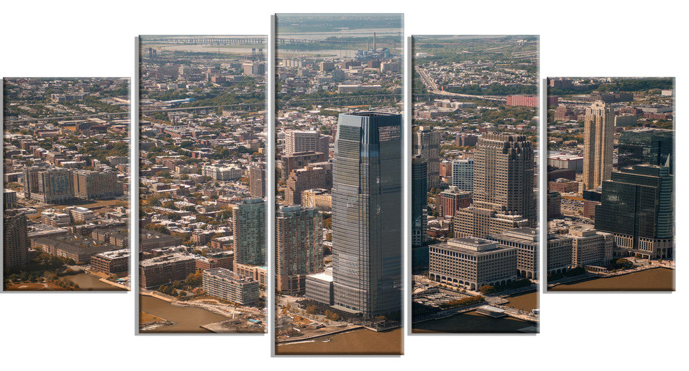 Aerial View of City from Helicopter, Brown, Canvas Art Print, 60"x32", 5 Panels