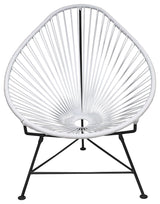 Acapulco Indoor/Outdoor Handmade Lounge Chair, White Weave, Black Frame