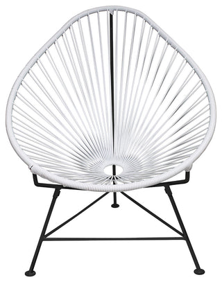 Acapulco Indoor/Outdoor Handmade Lounge Chair, White Weave, Black Frame