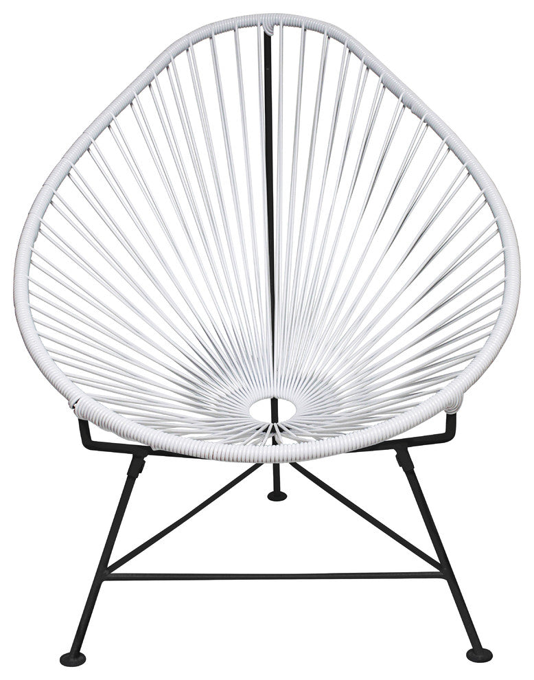 Acapulco Indoor/Outdoor Handmade Lounge Chair, White Weave, Black Frame