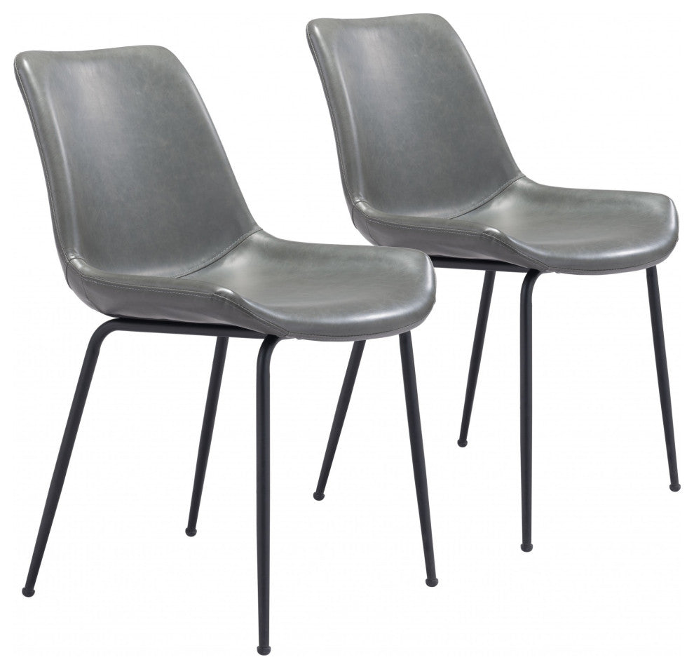 Set of Two Gray and Black Top Shelf Modern Rugged Dining Chairs